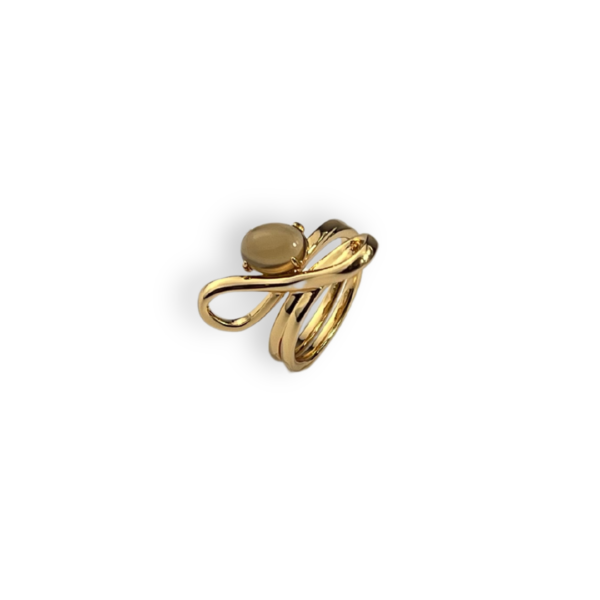 ANEL FOLHEADO A OURO DOIS FIOS CURVO COM CRISTAL OVAL-ANFLO194119