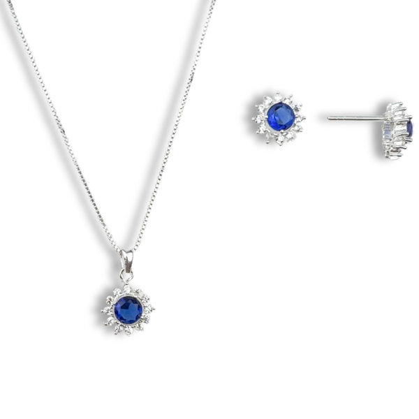 CONJUNTO PRATA 925 ZIRCÔNIA AZUL-CJPRT0469