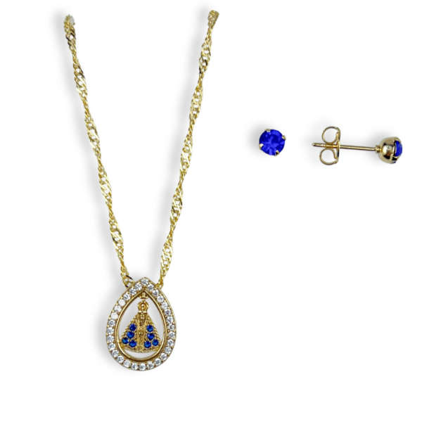 CONJUNTO FOLHEADO A OURO GOTA NOSSA SENHORA APARECIDA-CJFLO1860