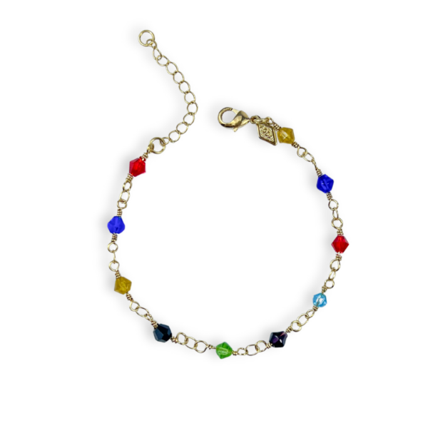 PULSEIRA FOLHEADA A OURO COM MIÇANGAS COLORIDAS-PLFLO1221