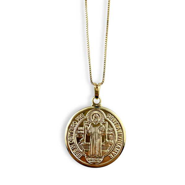 CONJUNTO FOLHEADO A OURO MEDALHA DE SÃO BENTO-CJFLO0514