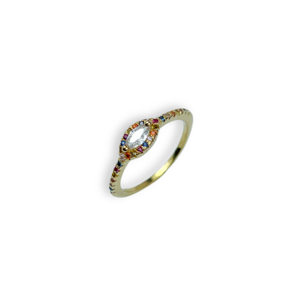 ANEL FOLHEADO A OURO CRAVEJADO COM PEDRA CENTRAL-ANFLO0063