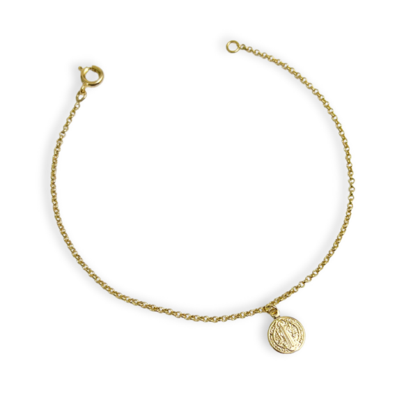 PULSEIRA FOLHEADA A OURO MEDALHINHA DE SÃO BENTO-PLFLO1708