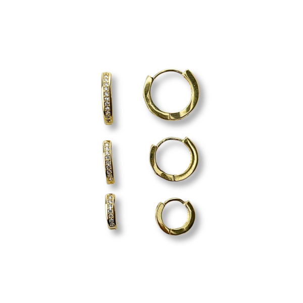 BRINCO FOLHEADO A OURO TRIO DE ARGOLA CRAVEJADA-BRFLO3341