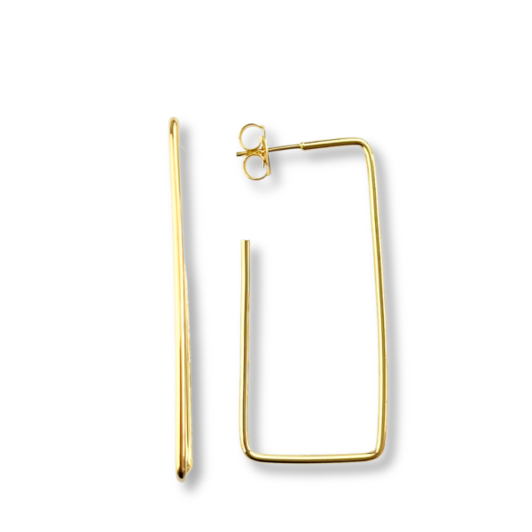 BRINCO FOLHEADO A OURO ARGOLA RETANGULAR FIO FINO-BRFLO3991