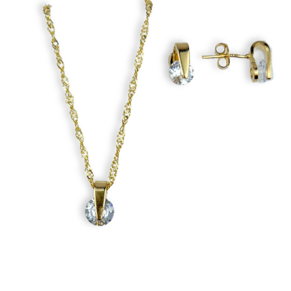 CONJUNTO FOLHEADO A OURO PONTO DE LUZ 5MM-CJFLO1278