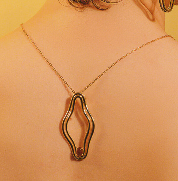 CONJUNTO FOLHEADO A OURO FORMATO ORGÂNICO COM PEDRA NATURAL-CJFLO2376 - Image 3
